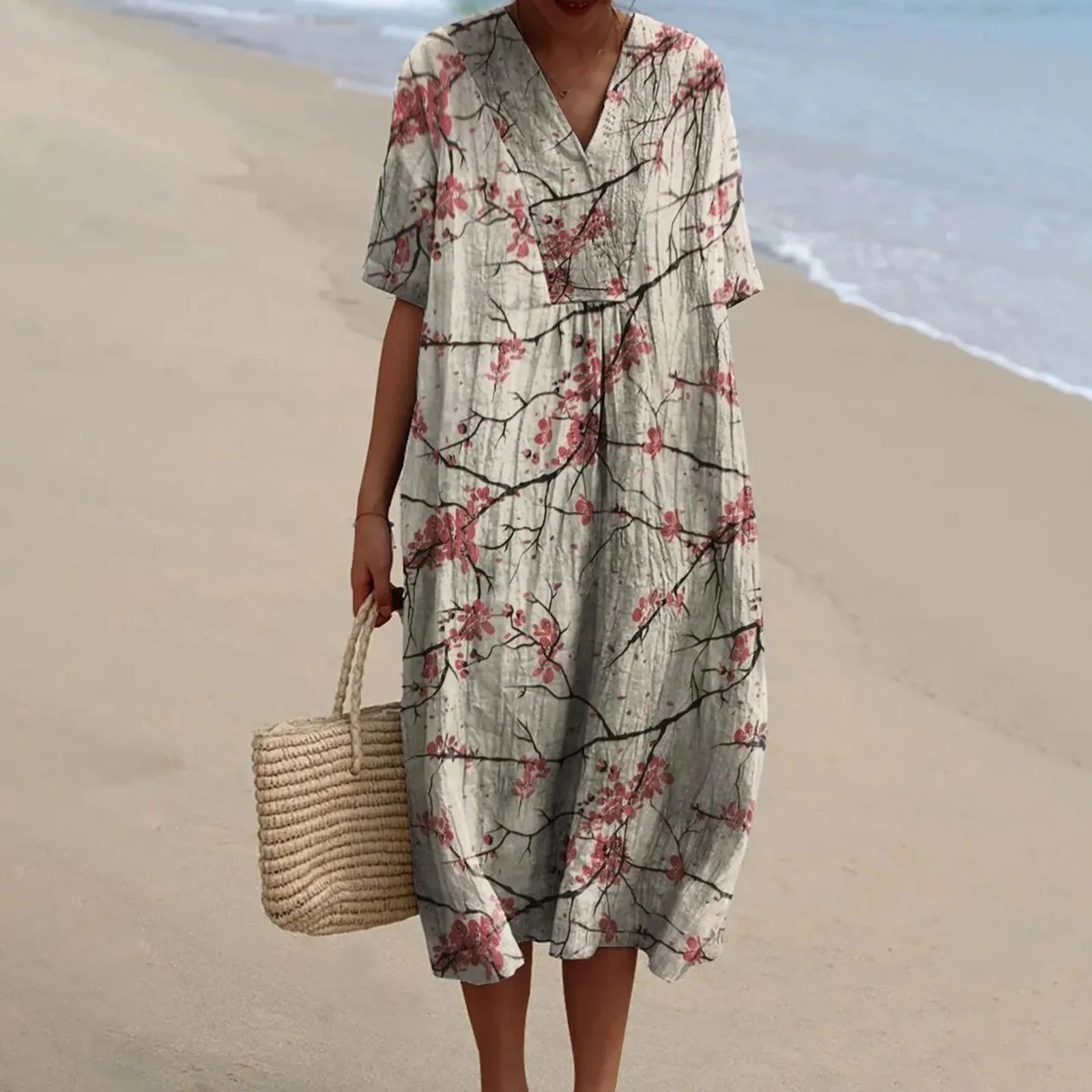 Skjortklänning Dam Kort Ärmar Blommönster Plus Size Hållbart Material 8