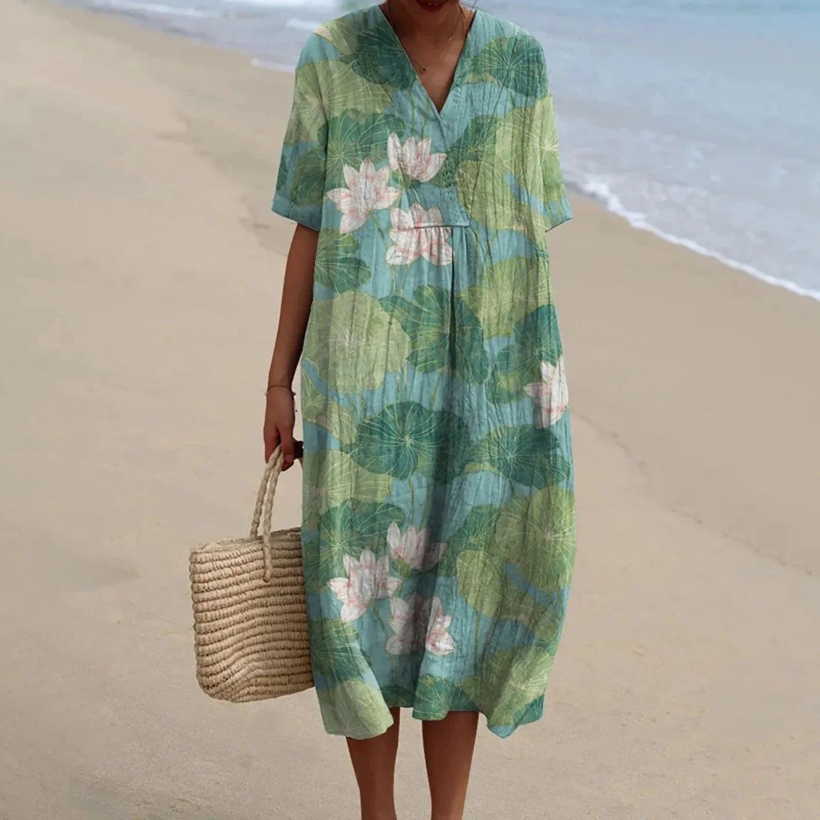 Skjortklänning Dam Kort Ärmar Blommönster Plus Size Hållbart Material 9