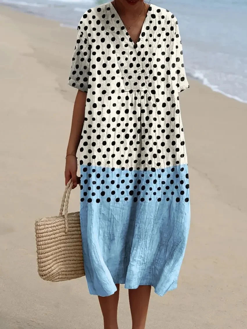 Skjortklänning Dam Randig Färgblock Ankel-längd Kort Ärmar Polyester 10