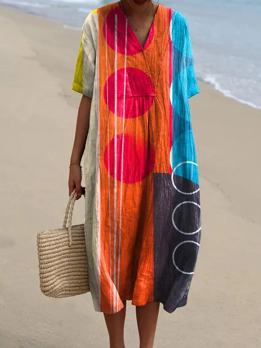 Skjortklänning Dam Randig Färgblock Ankel-längd Kort Ärmar Polyester 12