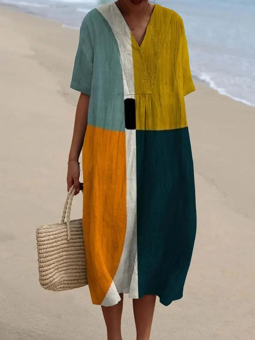 Skjortklänning Dam Randig Färgblock Ankel-längd Kort Ärmar Polyester 14