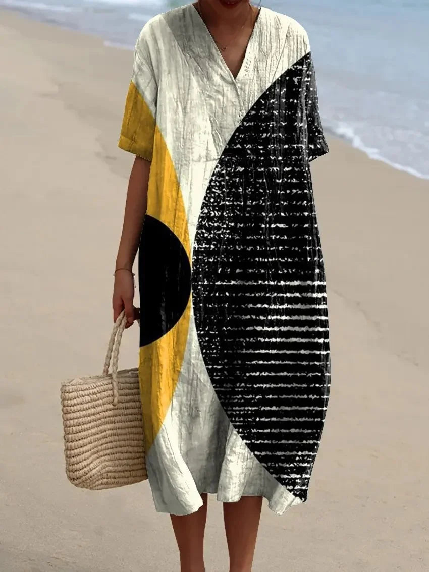 Skjortklänning Dam Randig Färgblock Ankel-längd Kort Ärmar Polyester 6