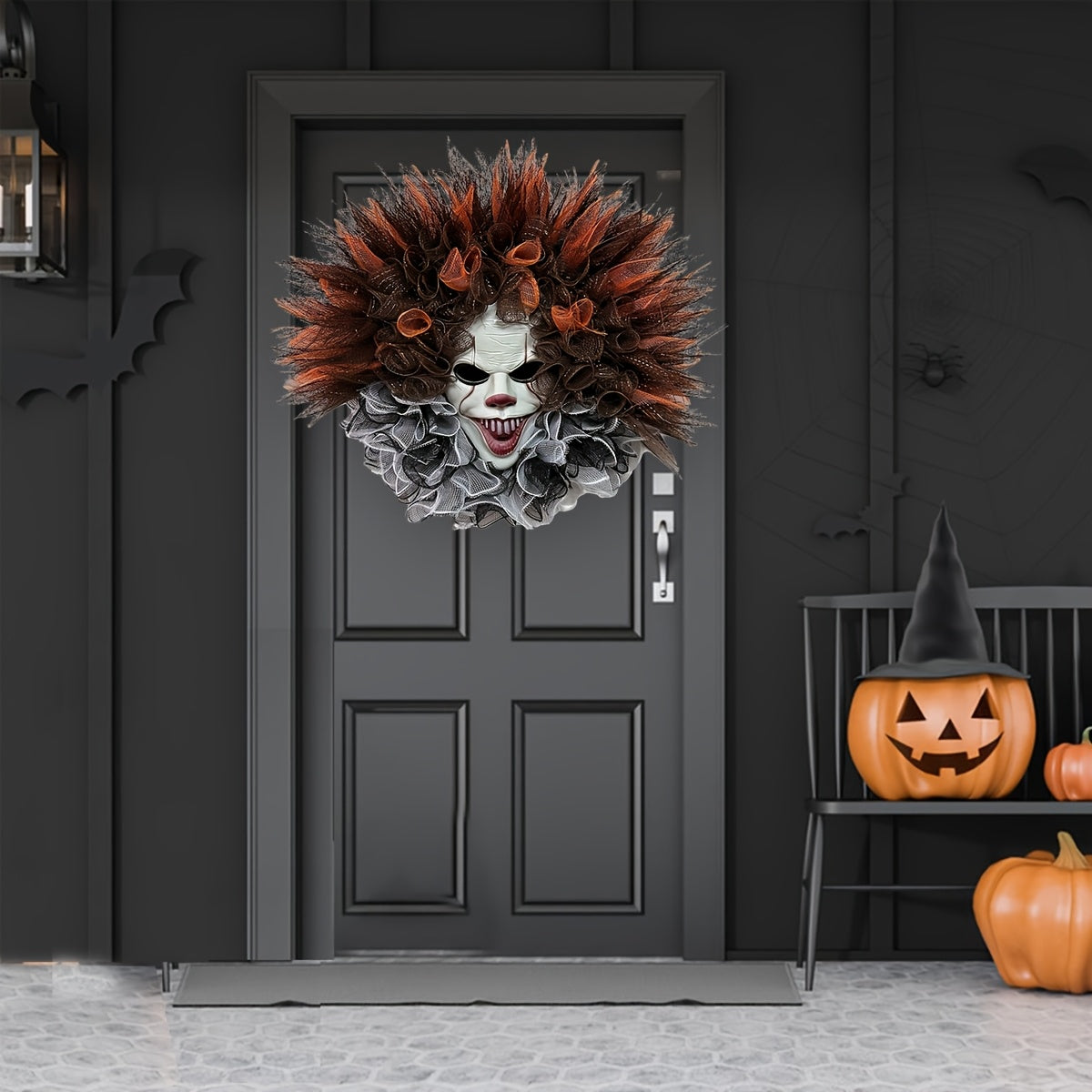 Skrämmande Clownkrans Halloween Dekoration för Dörraffär och Spökhus 2