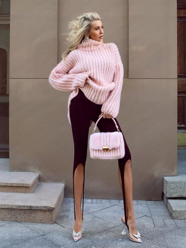 Stickad Dam Tröja Lång Ärmar Mjuk Polyester 2