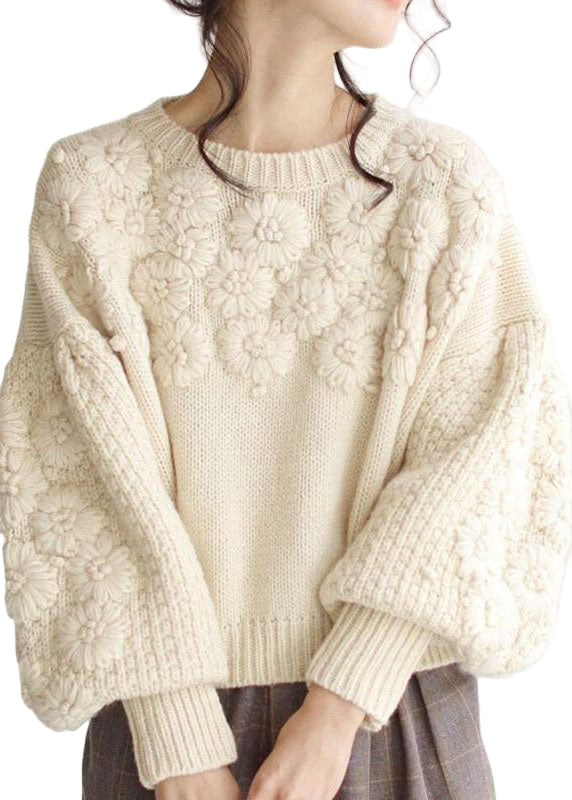 Stickad Dam Tröja Med Broderi För Höstmode 0