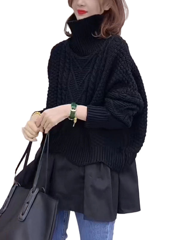 Stickad Dam Tröja med Hög Krage för Vinterbruk 0