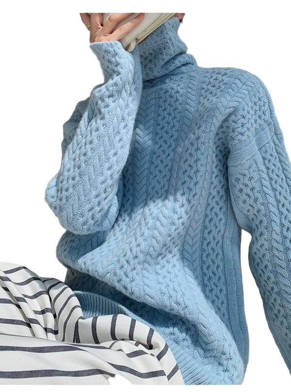 Stickad Dam Tröja med Rullekrage i Kashmir 0