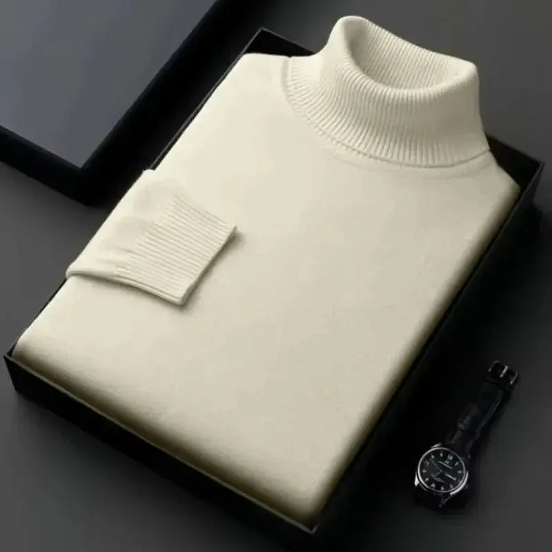 Stickad Herrer Tröja Turtleneck Klassisk Design 2