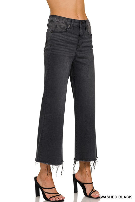 Svart Cropped Jeans med Hög Midja 1