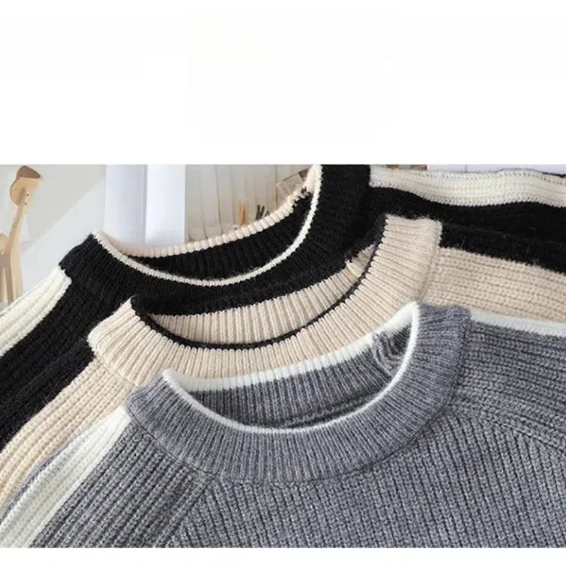 Unisex Stickad Tröja med Kontrasterande Ränder 3