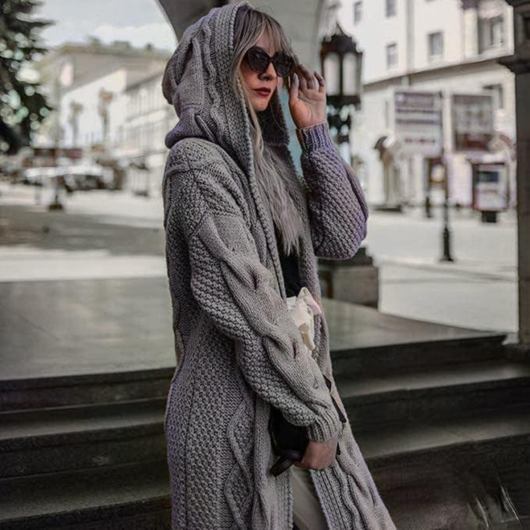 Twist Stickad Hooded Cardigan för kvinnor