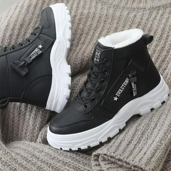 Dam Stövlar Låg Modell Elegant Konstgjort Läder Varmt Foder 1