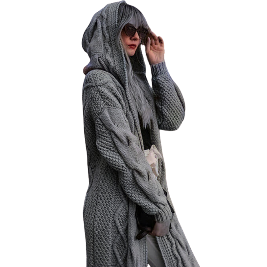 Twist Stickad Hooded Cardigan för kvinnor