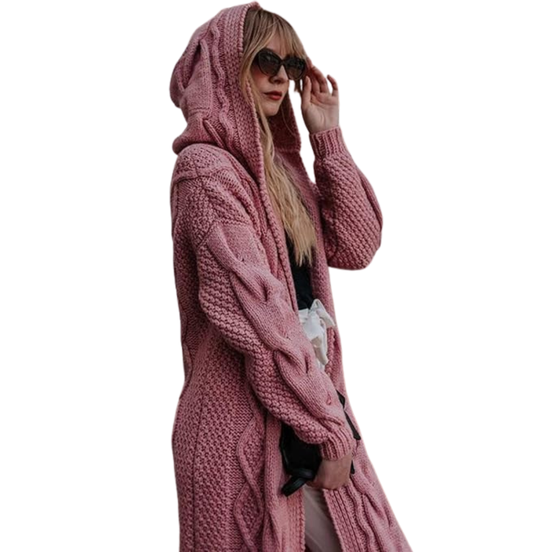 Twist Stickad Hooded Cardigan för kvinnor