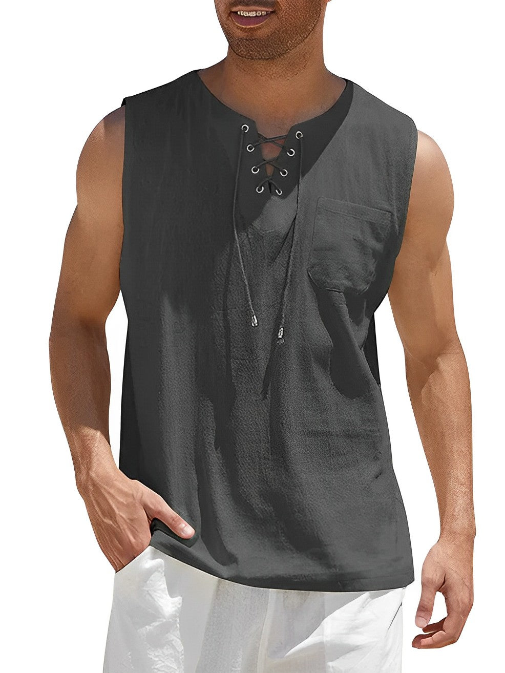 Herren Tanktop Kort Ärmar Andningsbart Tyg Bomull 5