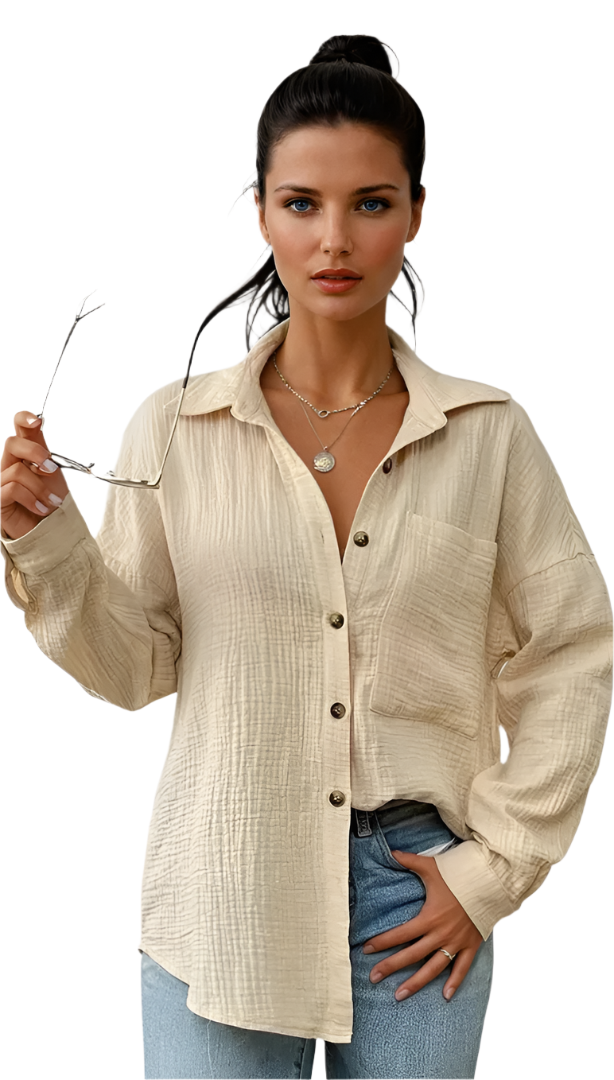 Vit Dam Blus Knappdesign 100% Bomull Avslappnad Stil 0