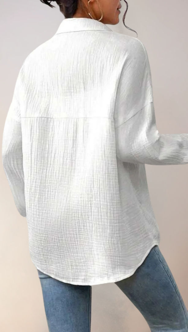 Vit Dam Blus Knappdesign 100% Bomull Avslappnad Stil 2