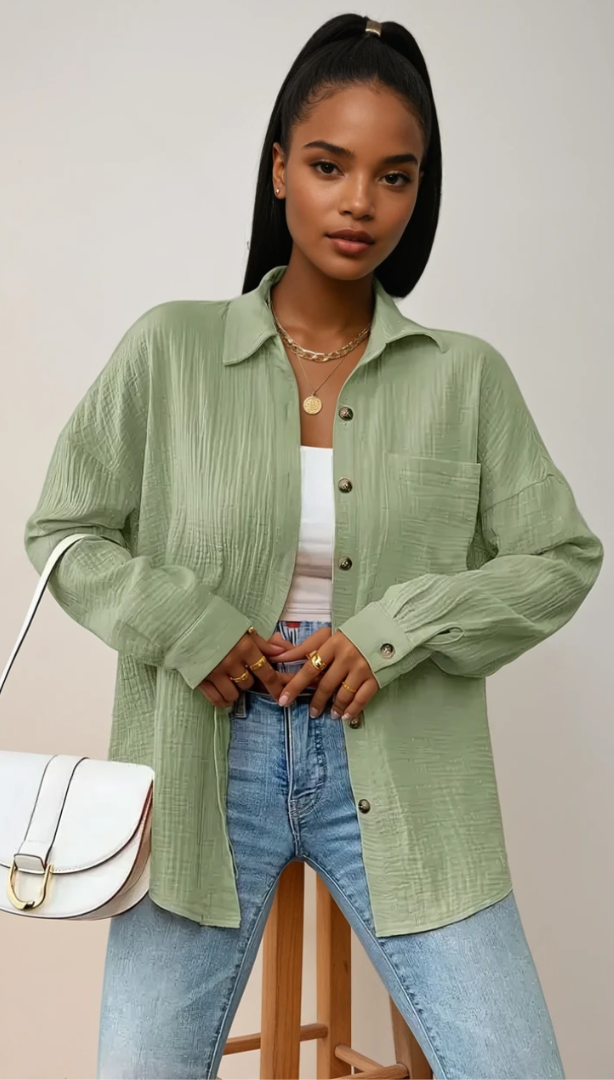 Vit Dam Blus Knappdesign 100% Bomull Avslappnad Stil 4