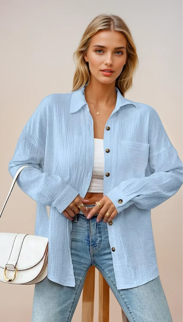 Vit Dam Blus Knappdesign 100% Bomull Avslappnad Stil 5