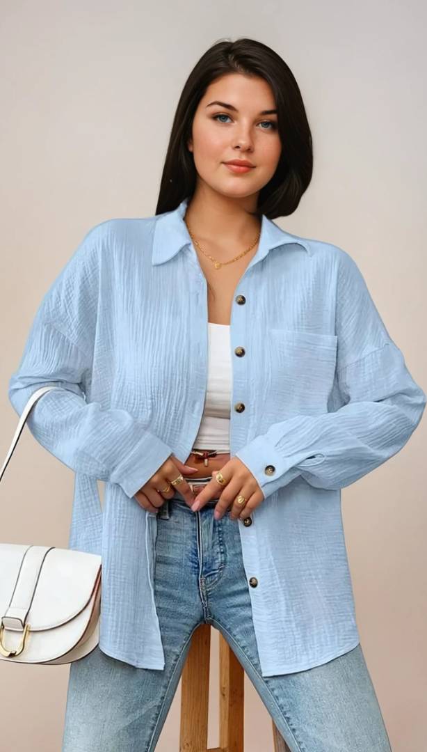 Vit Dam Blus Knappdesign 100% Bomull Avslappnad Stil 6