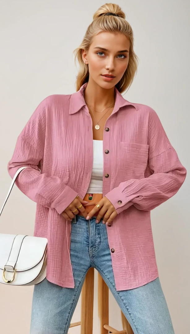 Vit Dam Blus Knappdesign 100% Bomull Avslappnad Stil 7