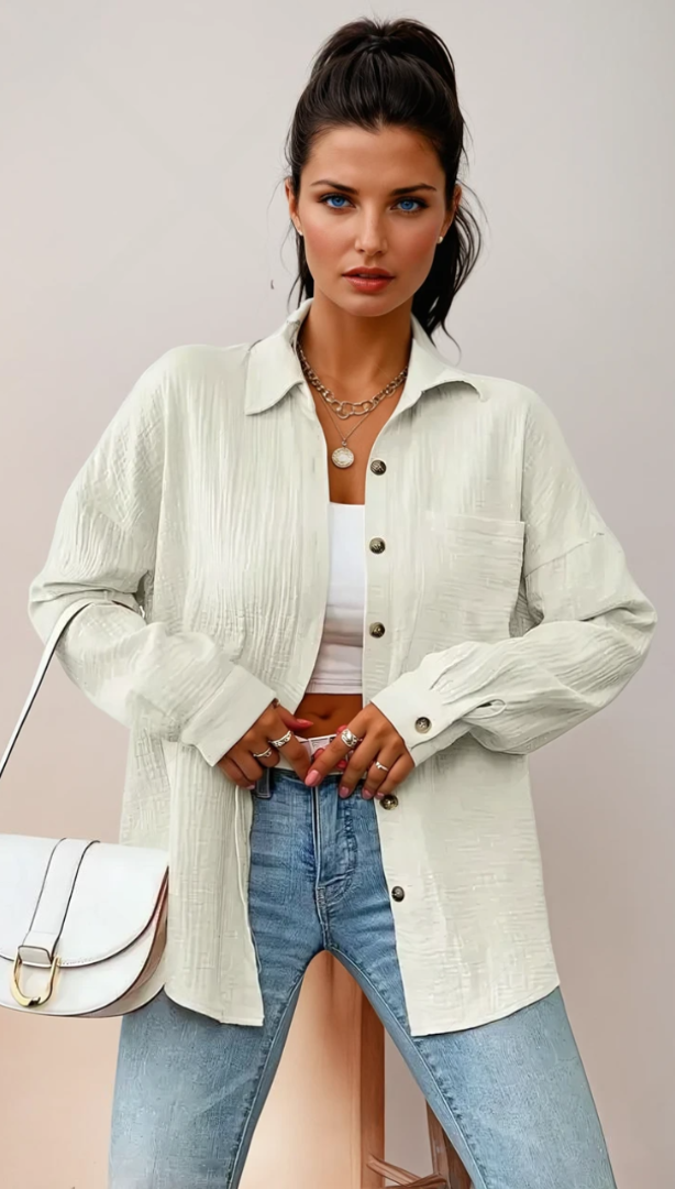 Vit Dam Blus Knappdesign 100% Bomull Avslappnad Stil 8