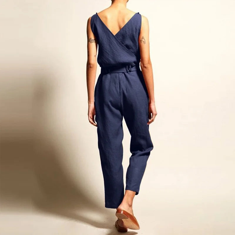 Dam Jumpsuit Luftig Linne Justerbart Midjeband-2
