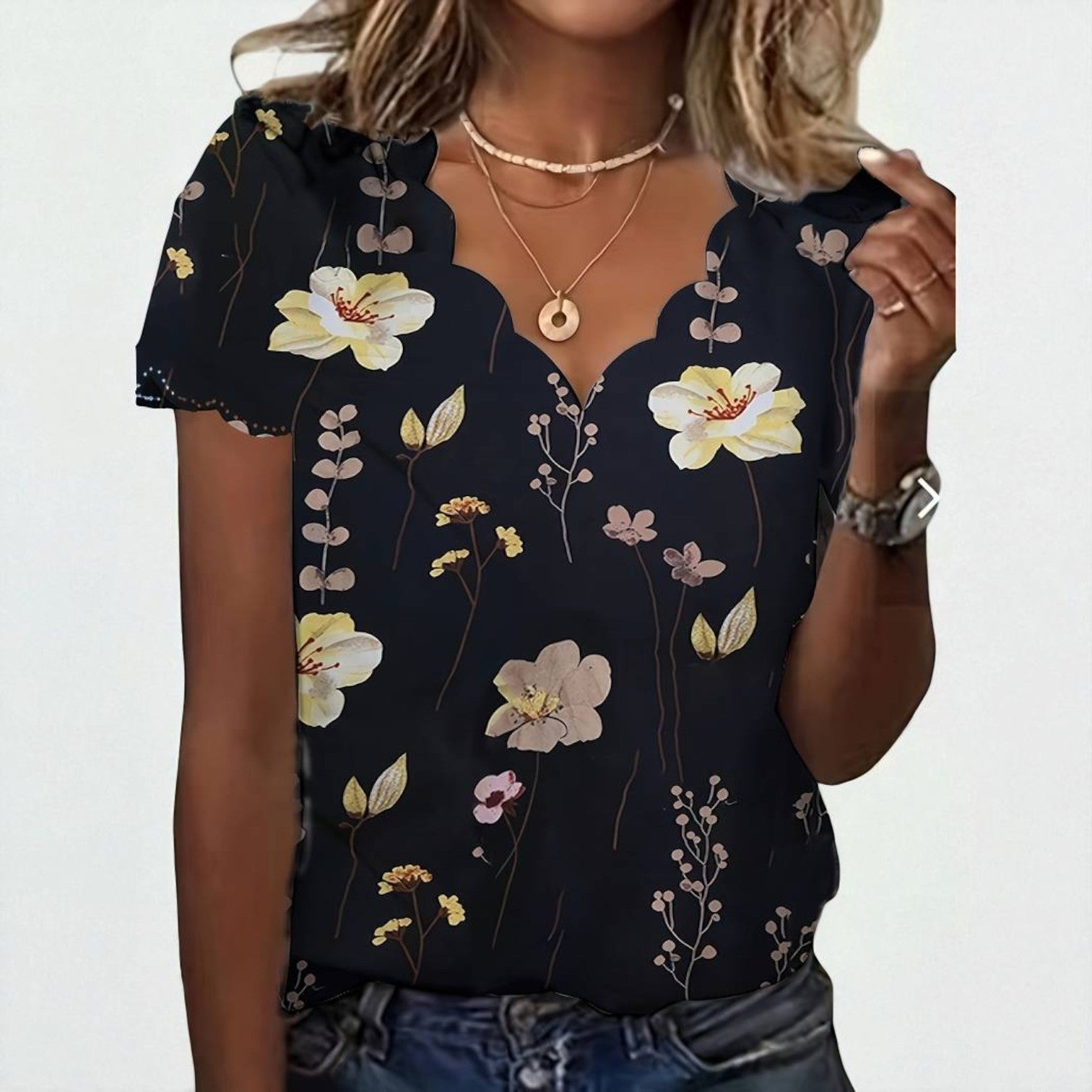 Dam Blus Latt Bomull Blommigt Tryck Feminin