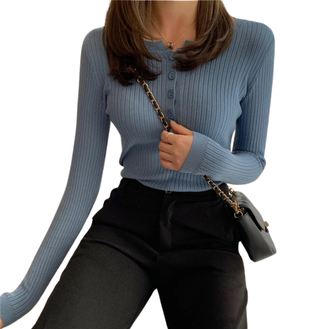 Knappstickad pullover för kvinnor