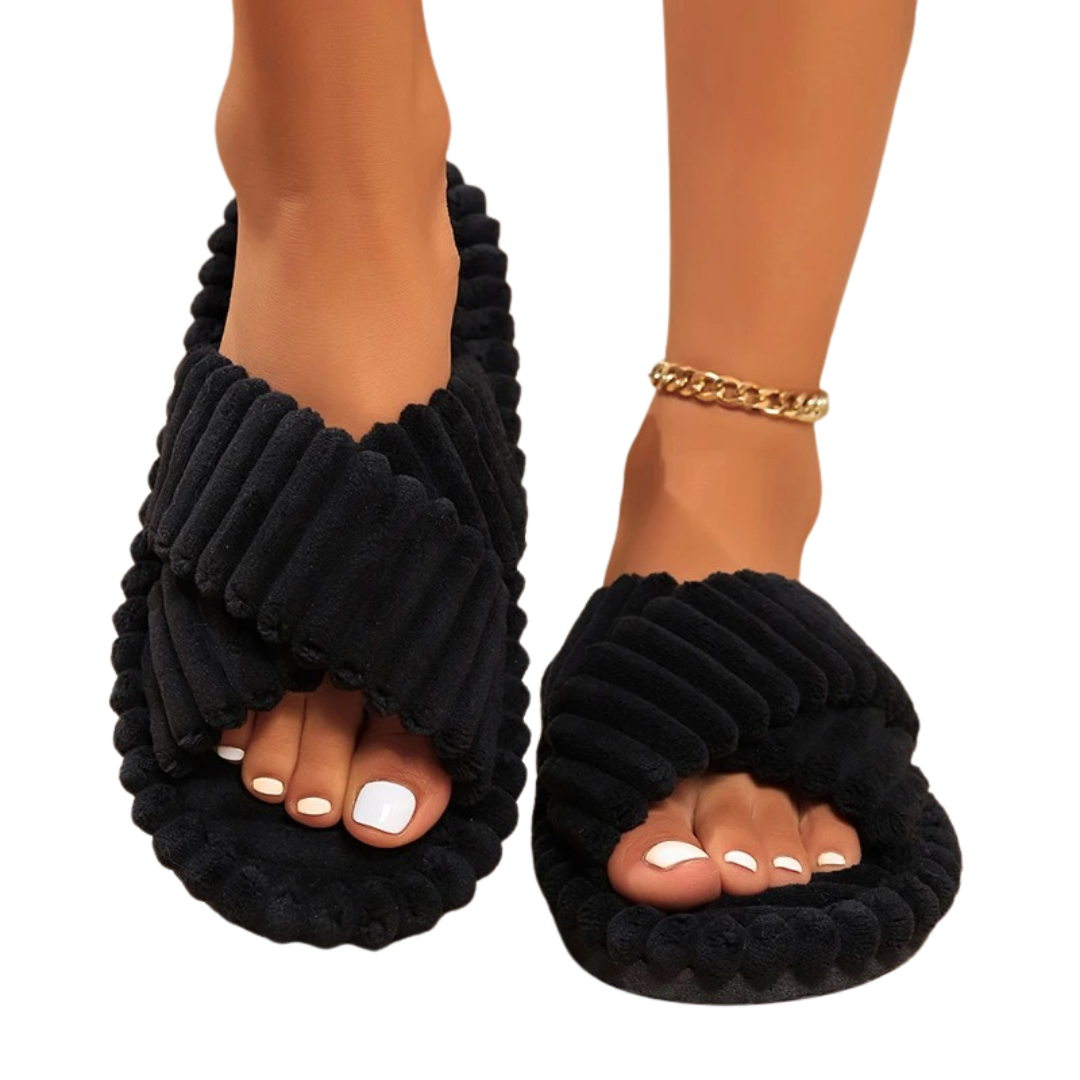 Corduroy Cross Band Tofflor för kvinnor