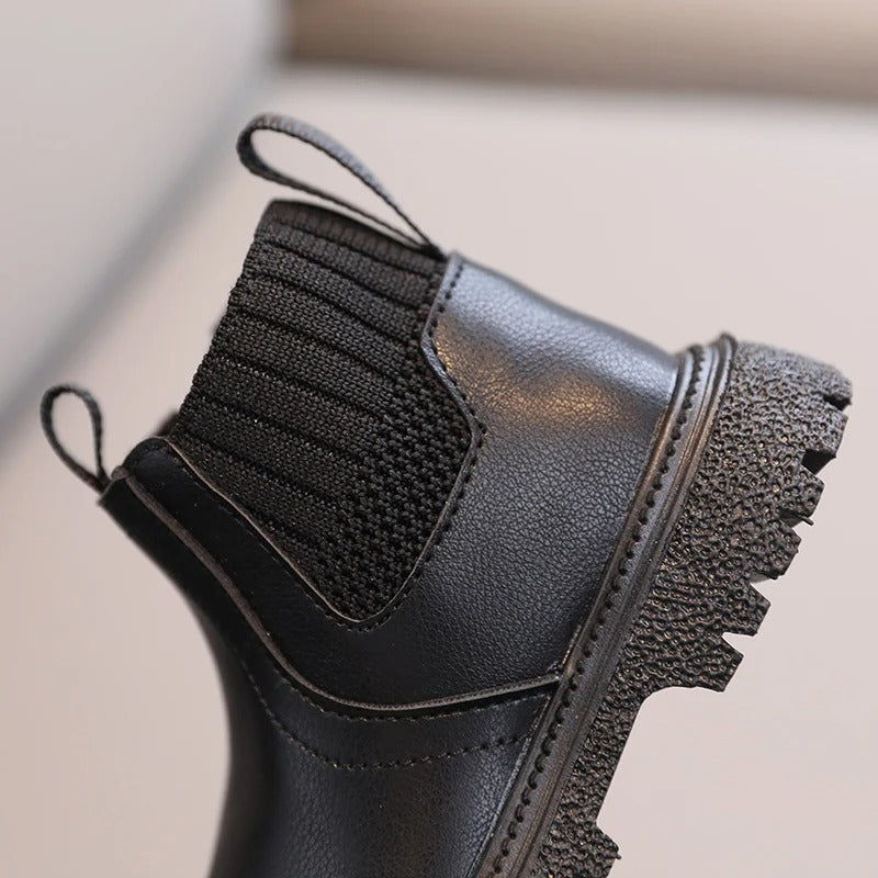 Läderstil stövlar med sidozipp för barn