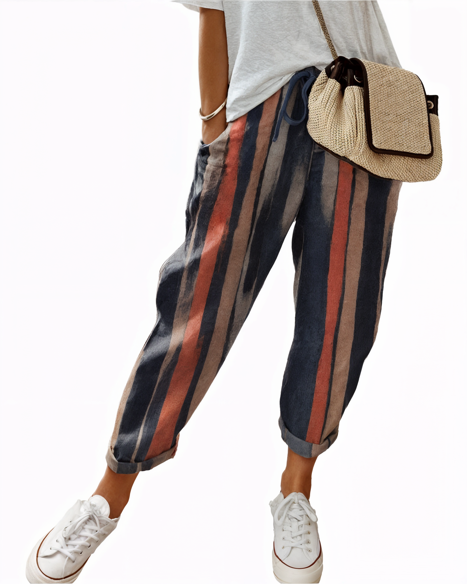 Kvinnors Vita Linne-stil Byxor Latta Och Eleganta