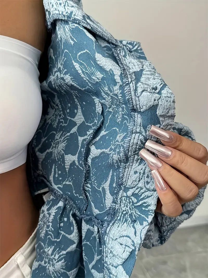 Dam Blus Blommönster Puffiga Ärmar Polyester-5