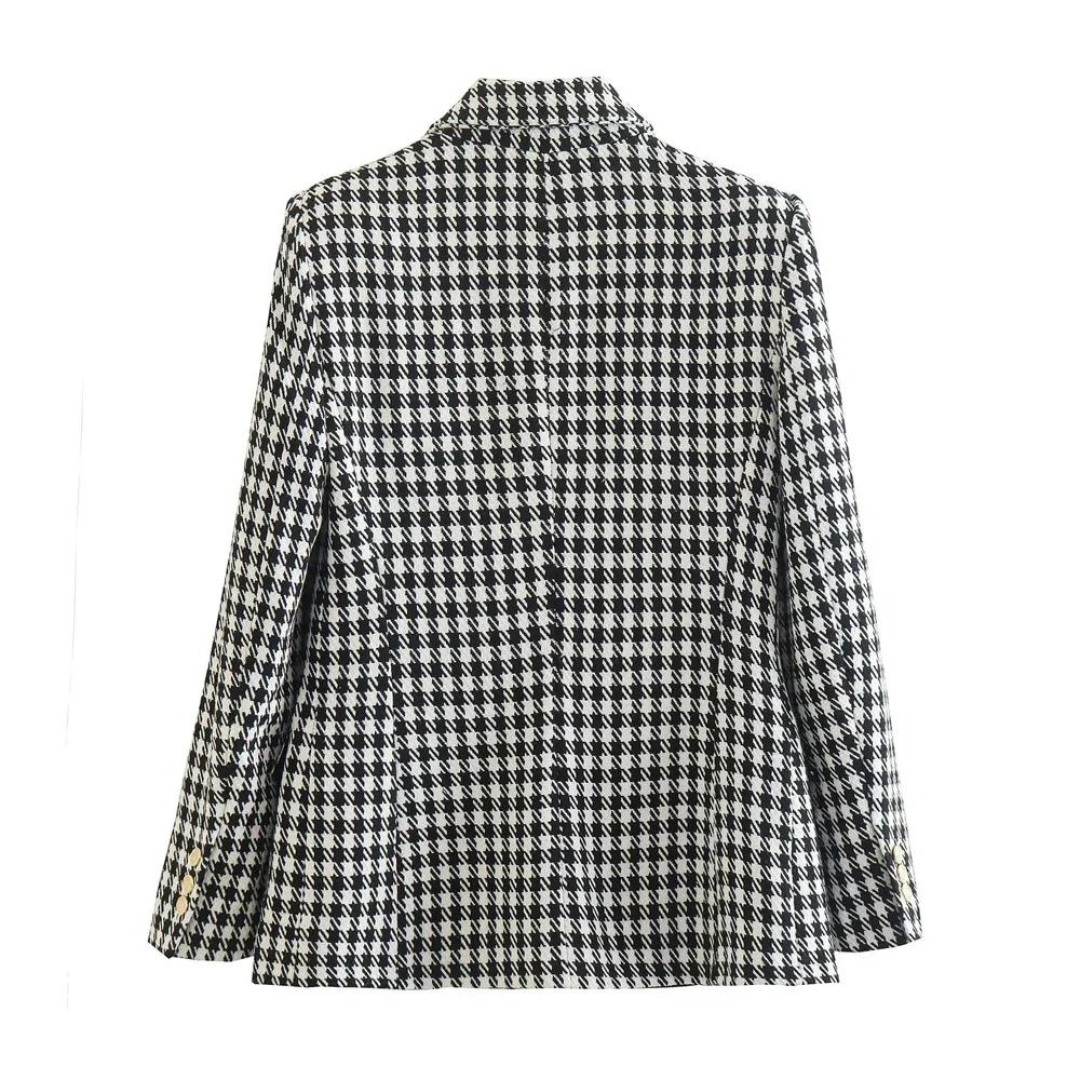 Dubbelknäppt Houndstooth Blazer för kvinnor