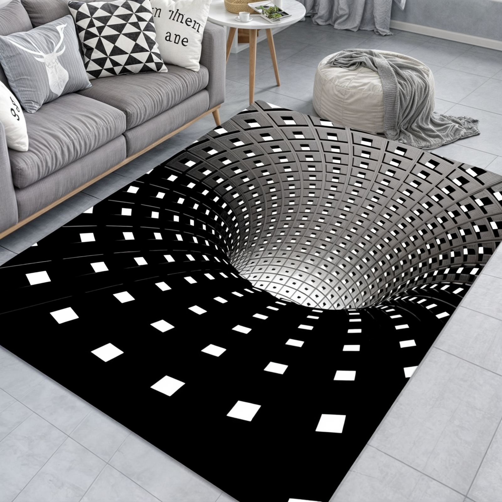 Geometrisk Illusionsmatta | 3D Effekt | Halkfri | Dekorativ Hall- och Dörrmatta