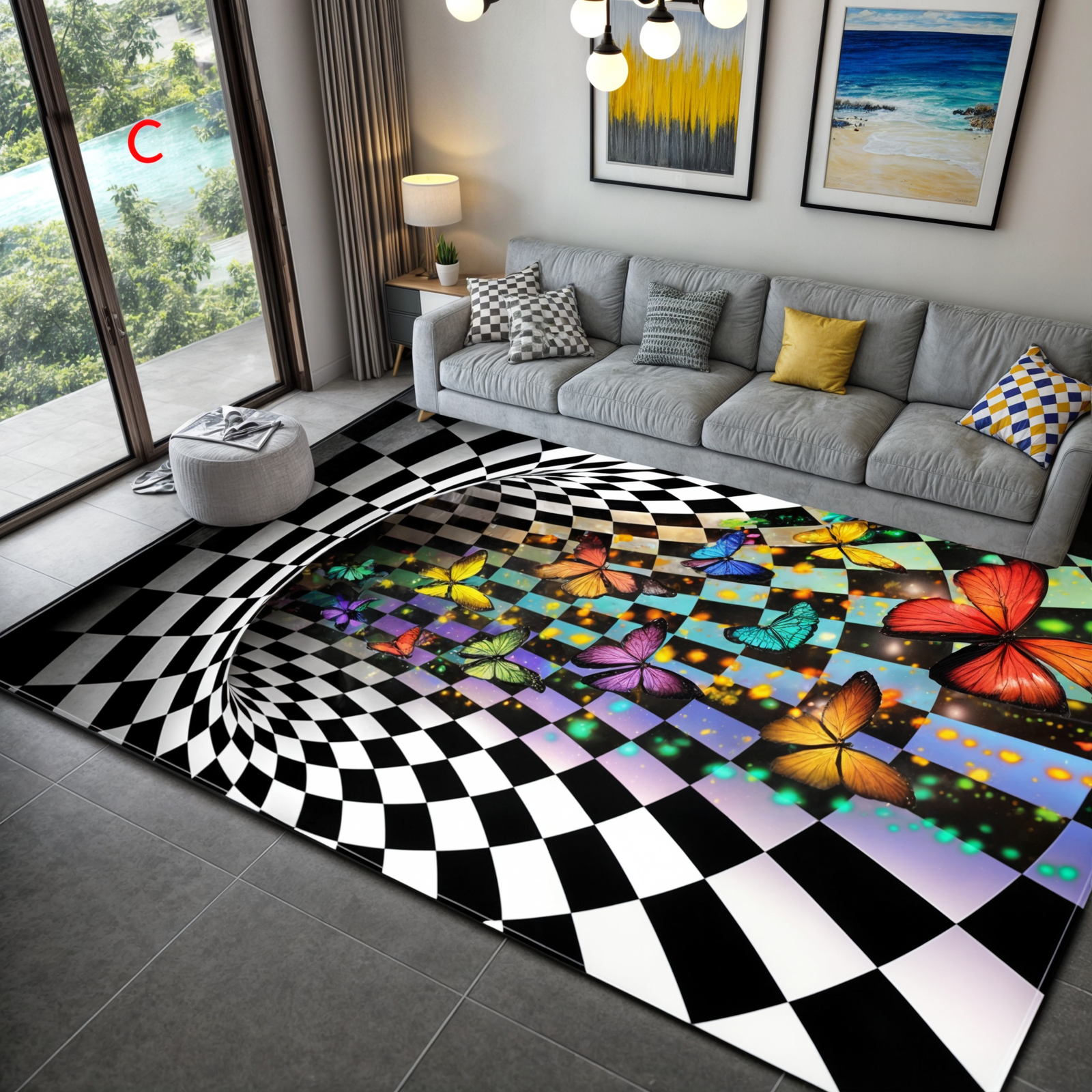 Geometrisk Illusionsmatta | 3D Effekt | Halkfri | Dekorativ Hall- och Dörrmatta