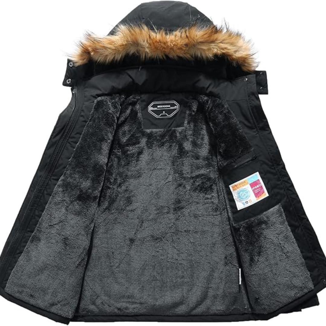 Varm vinterjacka med huva för män