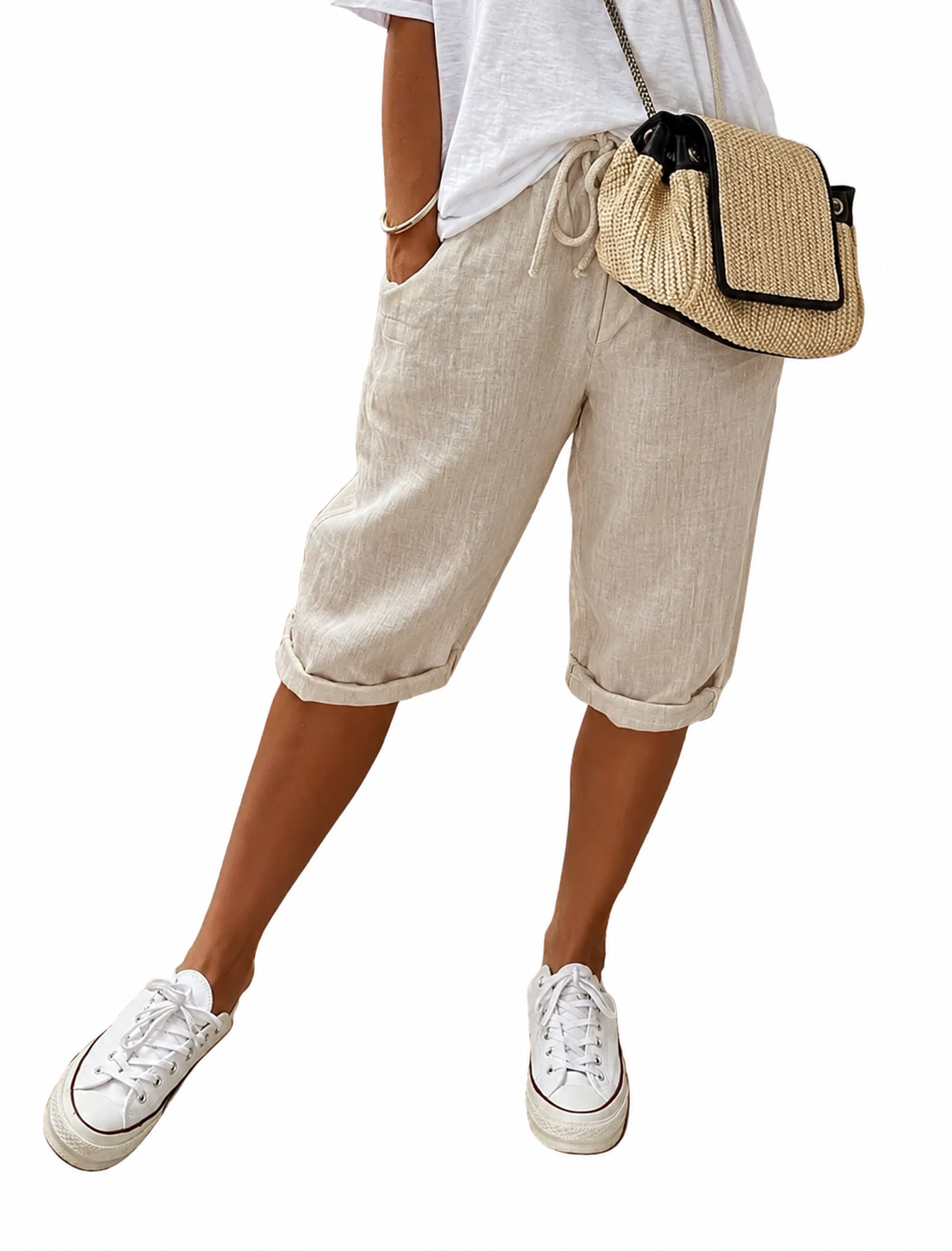 Dam Linne-stil Byxor Elegant Sommarstil Linblandning