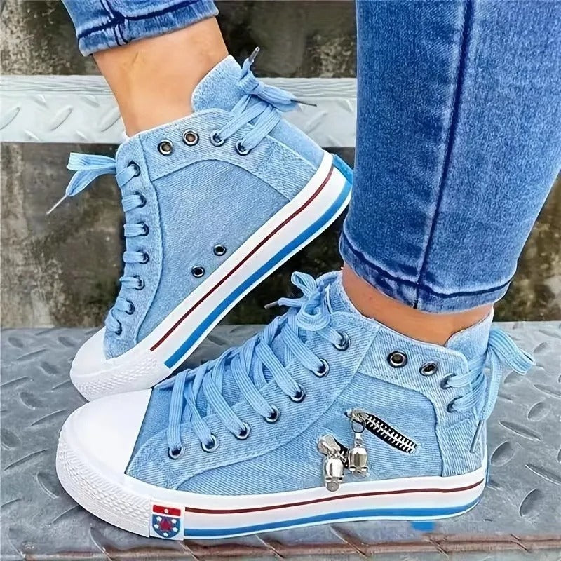 Denim Hi-Top Sneakers För Kvinnor