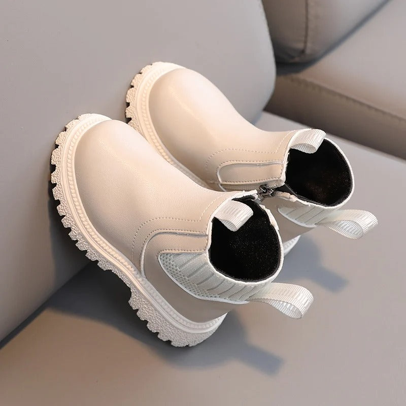 Läderstil stövlar med sidozipp för barn