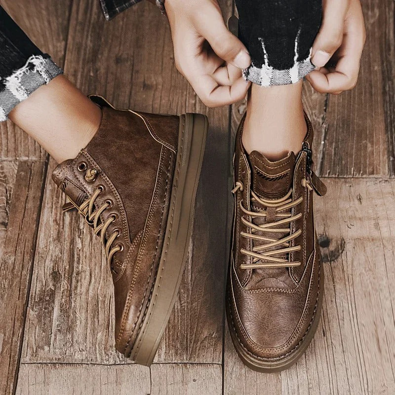 Ankelkängor i Läderstil med hög topp för män