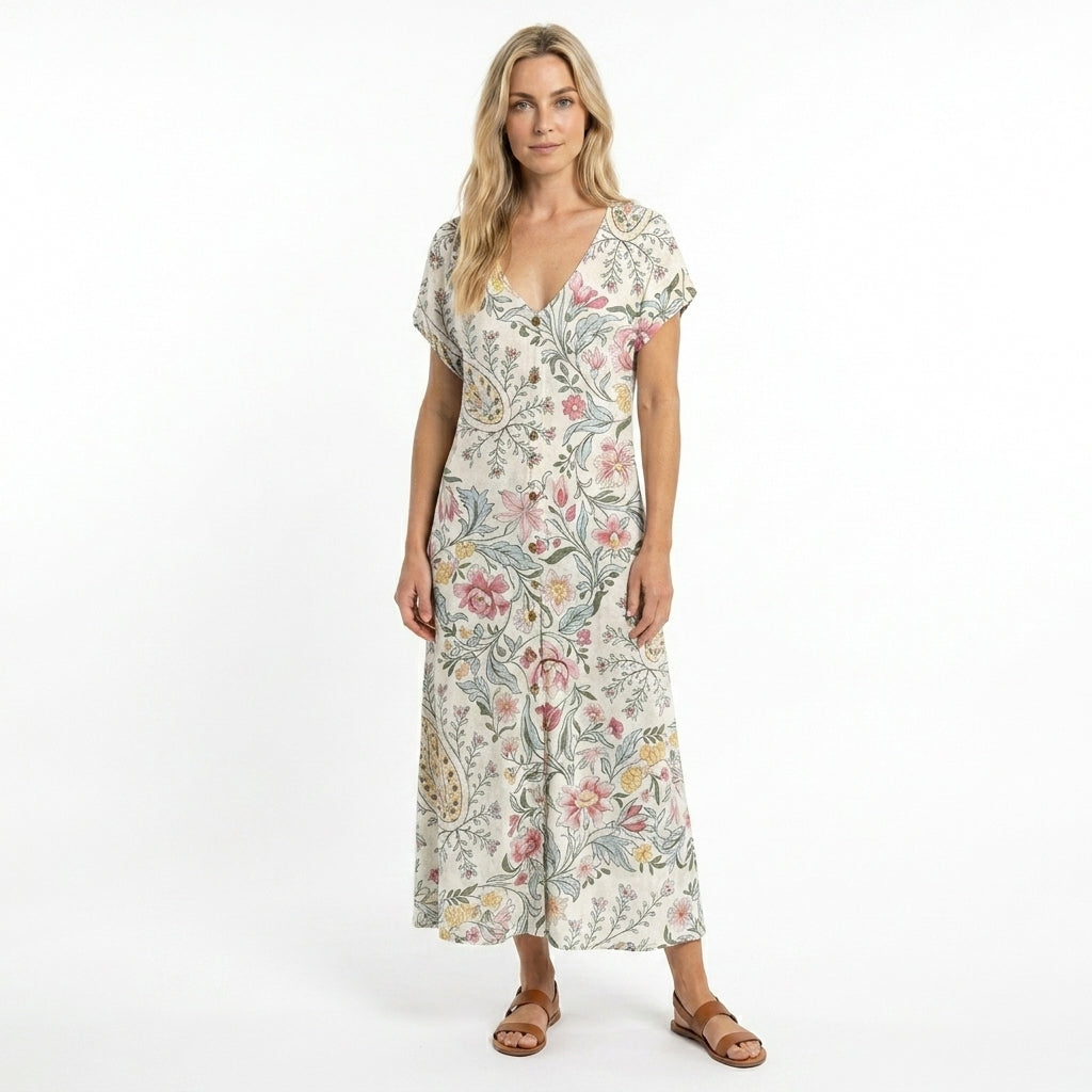 Damernas Sommarklänning V-Hals Flödande Design