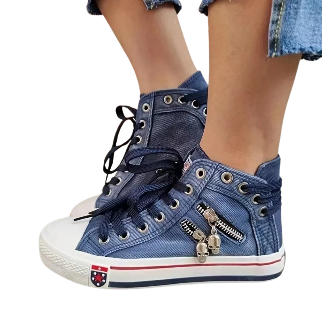 Denim Hi-Top Sneakers För Kvinnor