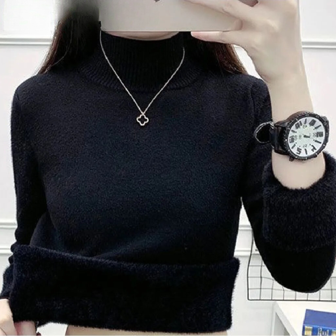 Damtröja med sköldpaddshals och sammetsfodrad tröja