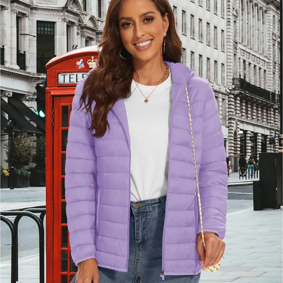 Lätt huva pufferjacka för kvinnor