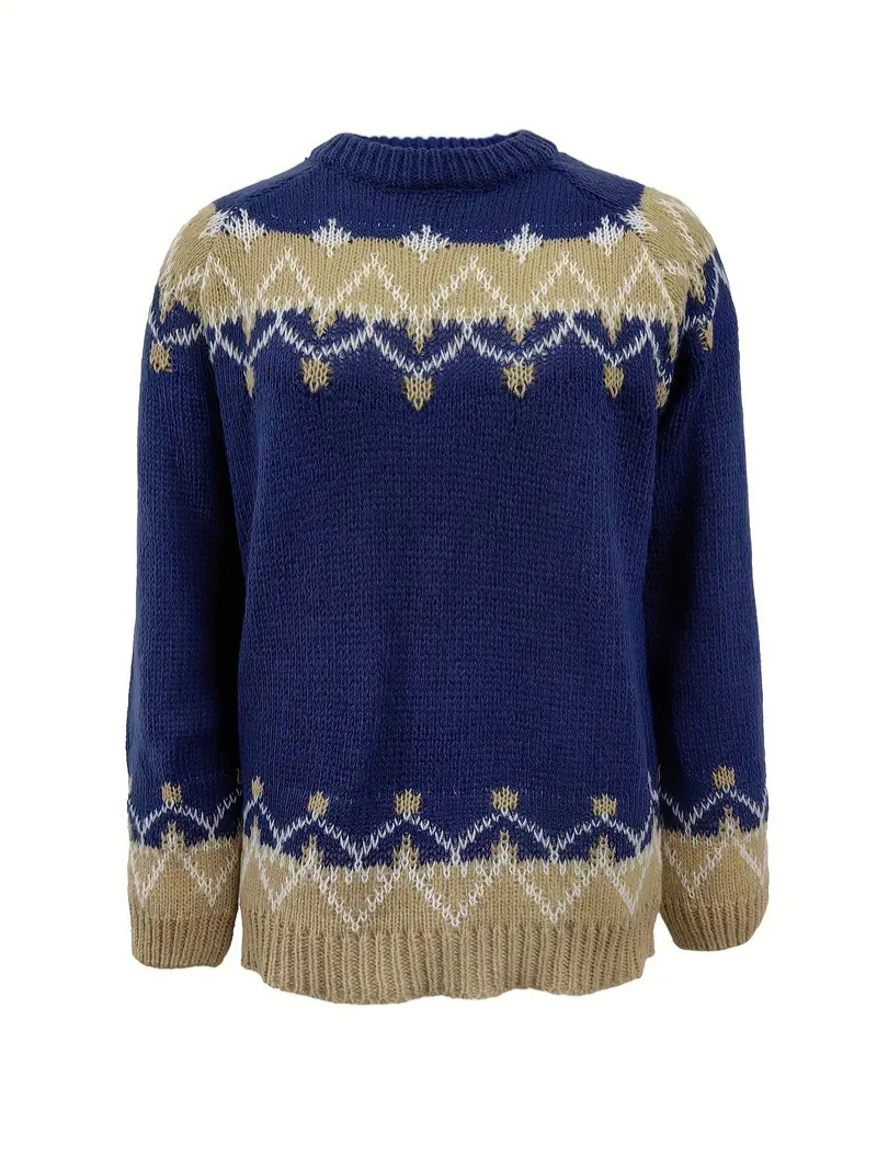 Stickad pullover med jacquardtryck för damer