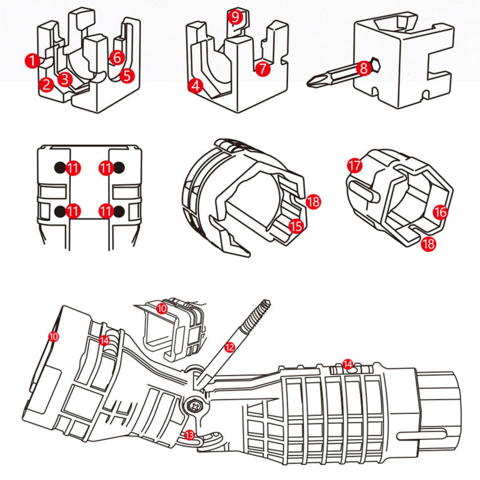 18-i-1 vikbar vattenrörsnyckel
