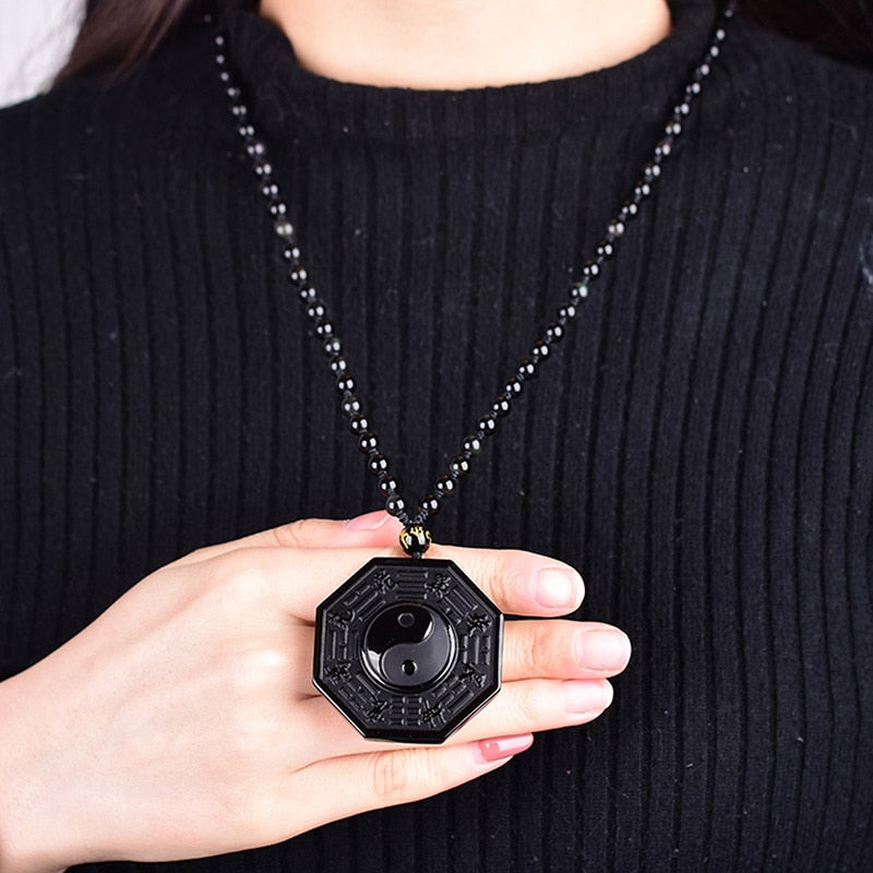 Obsidian Yin Yang Necklace