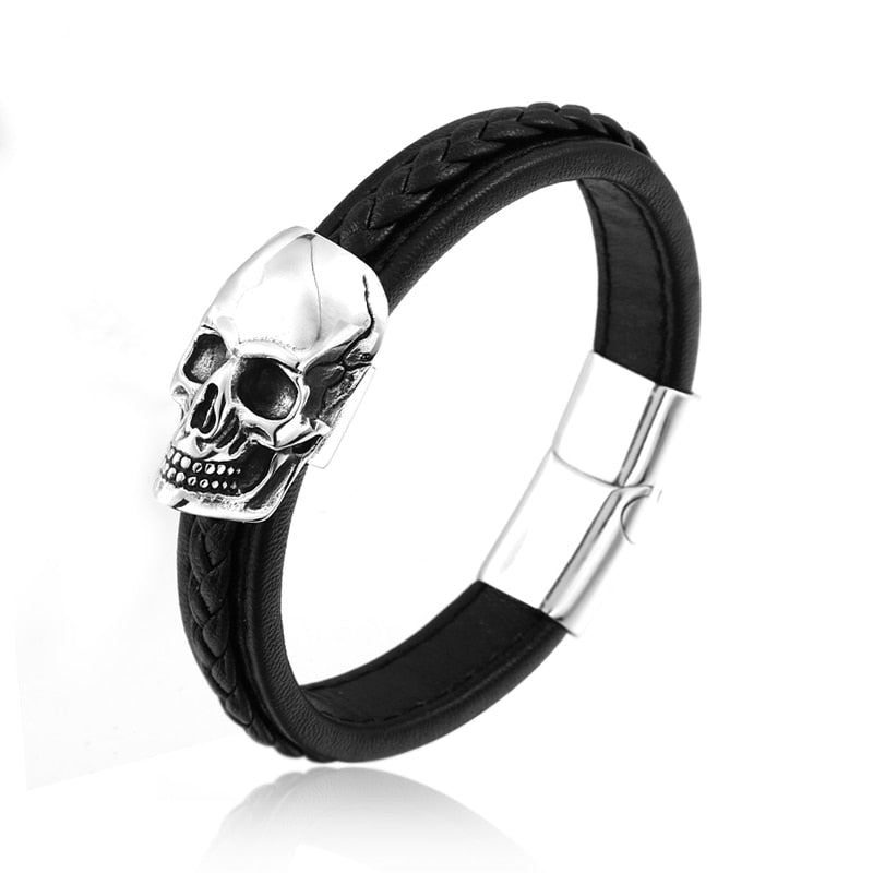 Stål Punk Skull läderstil armband