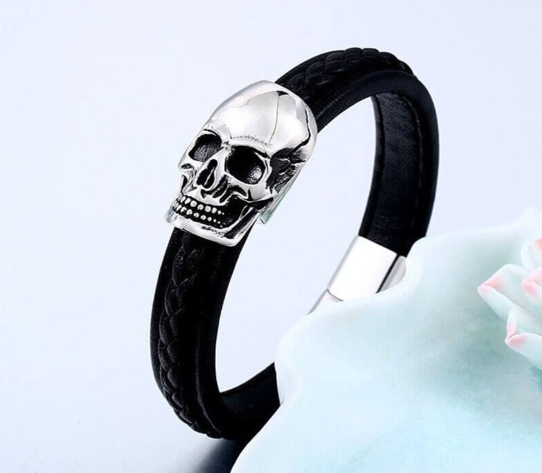 Stål Punk Skull läderstil armband